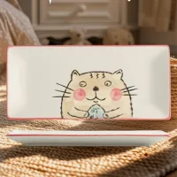 MC23012-A - Plato Rectangular  De Cerámica Animado Gato Blanco 26*11,8*2cm