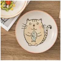 Platito Redondo De Cerámica Animado Gato Blanco 19*2.6cm