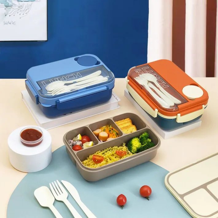 Tapers Lunch Box de Plástico con Divisiones + Cubiertos y Salsera - 1300ml