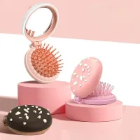 QKL174 - Mini Cepillo para Cabello Portátil + Espejito Cookie Colors  14*7.5