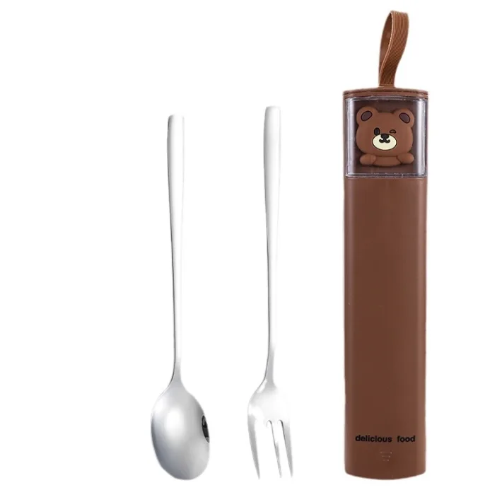 S24313 - Set de Cubiertos Acero Inoxidable Cuchara + Tenedor Cute Animals