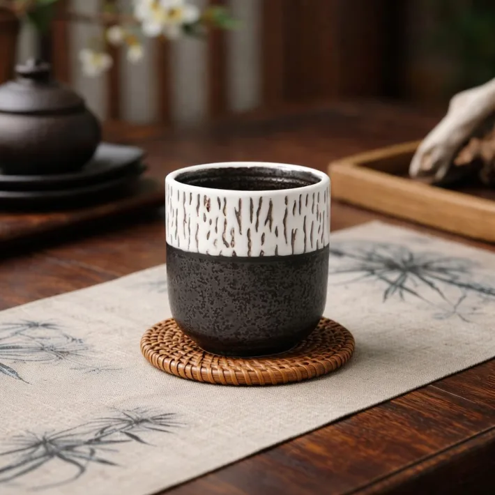  Vaso de Cerámica Oriental Black & White Lines 200ml 7.5*7.9cm