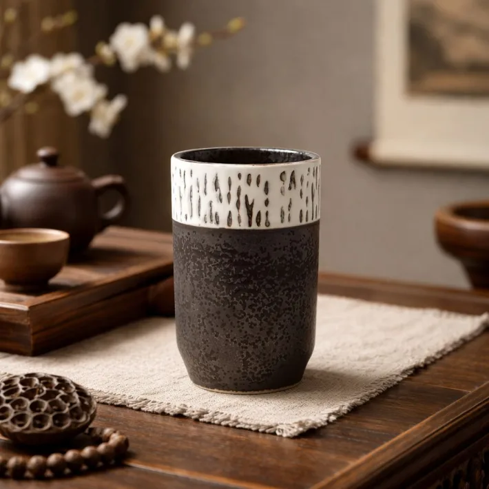 Vaso de Cerámica Oriental Black & White Lines 200ml 6.7*10.4cm