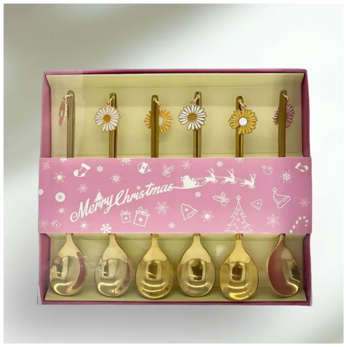 SS211303S-CD-C - Set de Cucharitas Doradas Margaritas - 6 Unidades + Packag