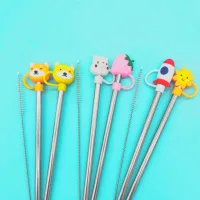 Set de Sorbetes de Acero + Limpiador con Tapas de Silicona Cute -