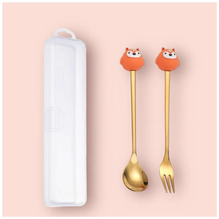 Cucharita + Tenedor de Postre Acero Dorado Jirafa- 2pzas