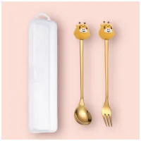 Cucharita + Tenedor de Postre Acero Dorado Jirafa- 2pzas