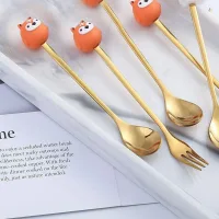 Cucharita + Tenedor de Postre Acero Dorado Jirafa- 2pzas