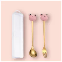 Cucharita + Tenedor de Postre Acero Dorado Jirafa- 2pzas
