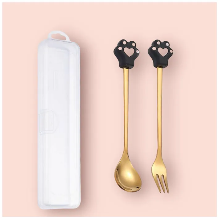Cucharita + Tenedor de Postre Acero Dorado Cocodrilo - 2pz