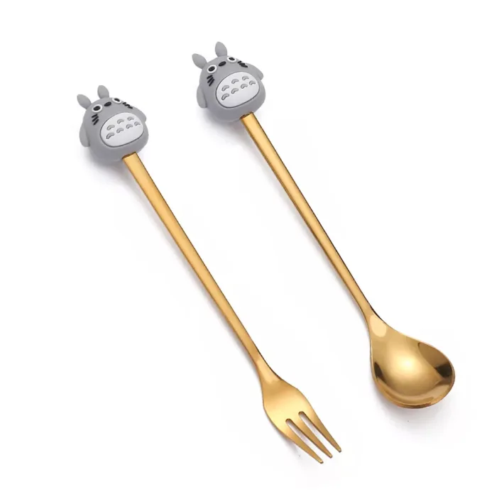 Cucharita + Tenedor de Postre Acero Dorado Cocodrilo - 2pz