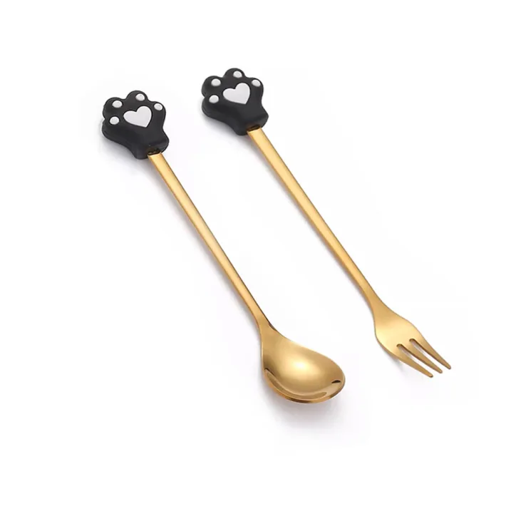 Cucharita + Tenedor de Postre Acero Dorado Cocodrilo - 2pz