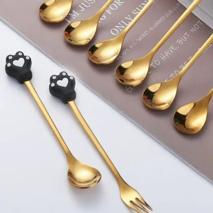 Cucharita + Tenedor de Postre Acero Dorado Cocodrilo - 2pz