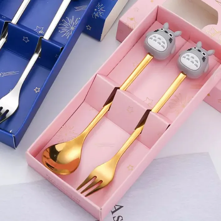Cucharita + Tenedor de Postre Acero Dorado Cocodrilo - 2pz