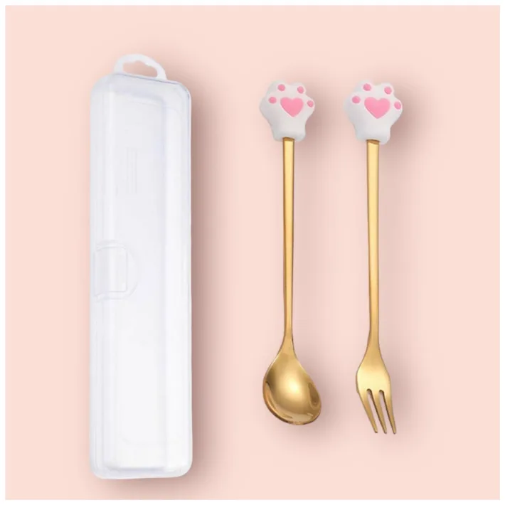 Cucharita + Tenedor de Postre Acero Dorado Cocodrilo - 2pz