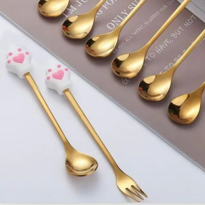 Cucharita + Tenedor de Postre Acero Dorado Cocodrilo - 2pz