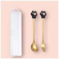 Cucharita + Tenedor de Postre Acero Dorado Cocodrilo - 2pz