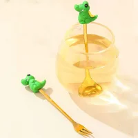 Cucharita + Tenedor de Postre Acero Dorado Cocodrilo - 2pz