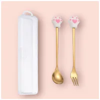 Cucharita + Tenedor de Postre Acero Dorado Cocodrilo - 2pz
