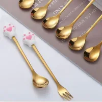 Cucharita + Tenedor de Postre Acero Dorado Cocodrilo - 2pz