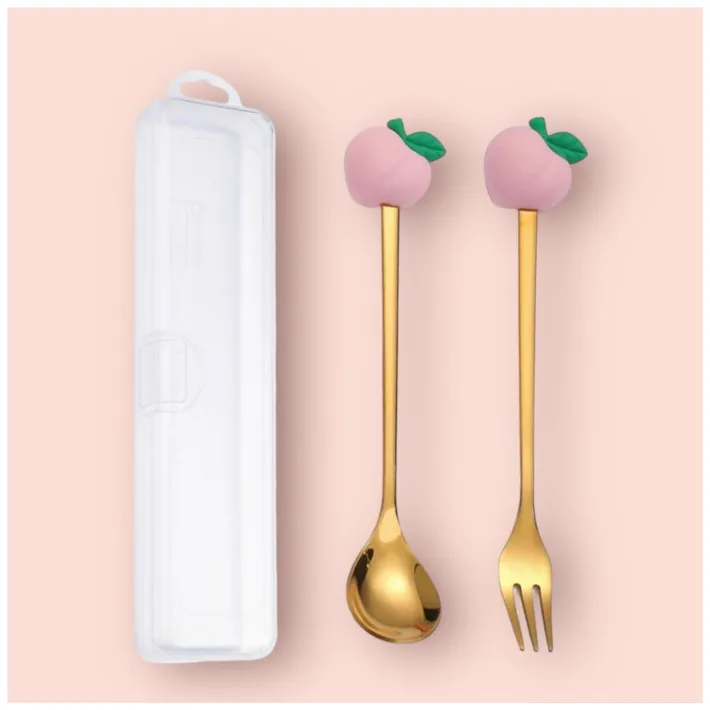 Cucharita + Tenedor de Postre Acero Dorado Ananá - 2pzas