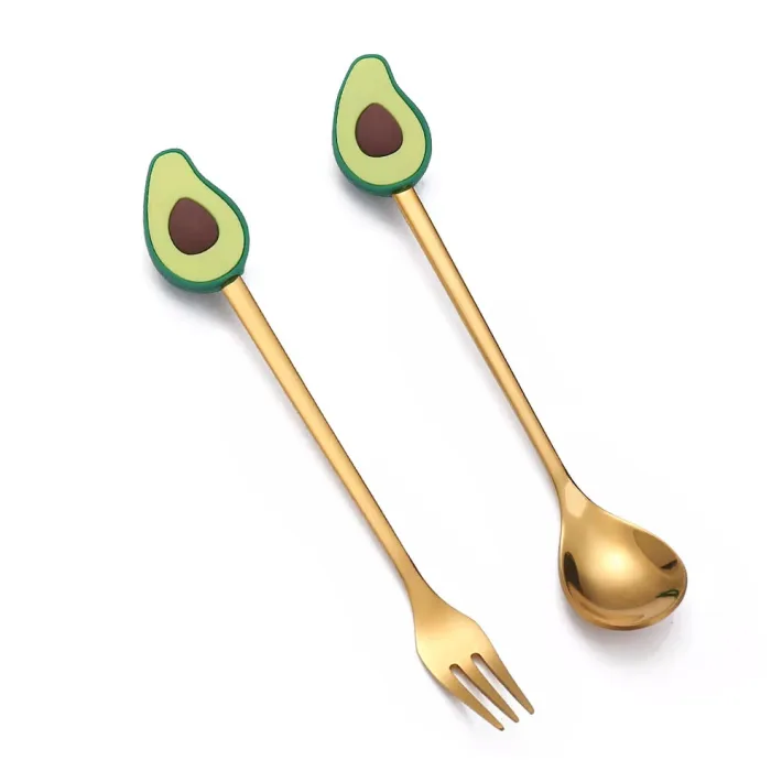 Cucharita + Tenedor de Postre Acero Dorado Ananá - 2pzas