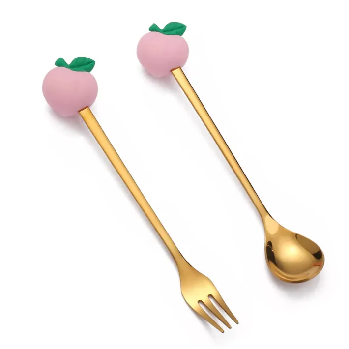 Cucharita + Tenedor de Postre Acero Dorado Ananá - 2pzas