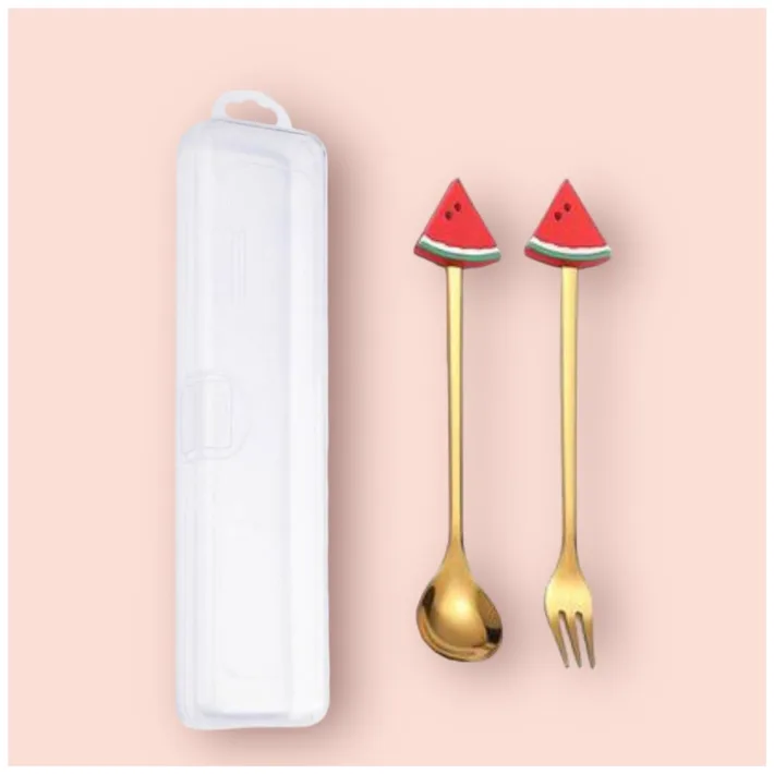 Cucharita + Tenedor de Postre Acero Dorado Ananá - 2pzas