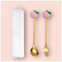Cucharita + Tenedor de Postre Acero Dorado Ananá - 2pzas