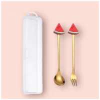 Cucharita + Tenedor de Postre Acero Dorado Ananá - 2pzas