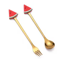 Cucharita + Tenedor de Postre Acero Dorado Ananá - 2pzas