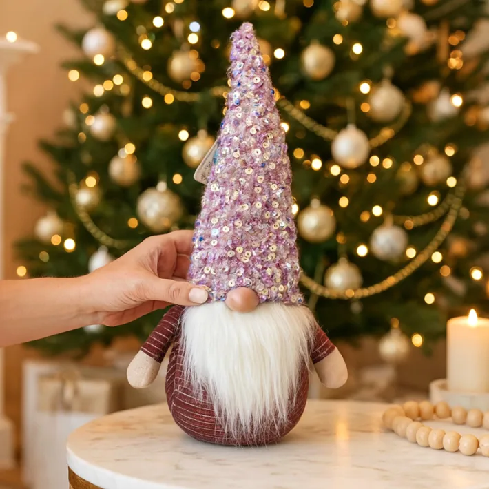 SY-3723065 - Duende Gnomo Navideño Enano Rosa con Lentejuelas