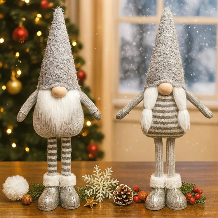 SY-3723116 - Duende Gnomo Navideño Alto Gris  - 17.5*11*58cm 1par