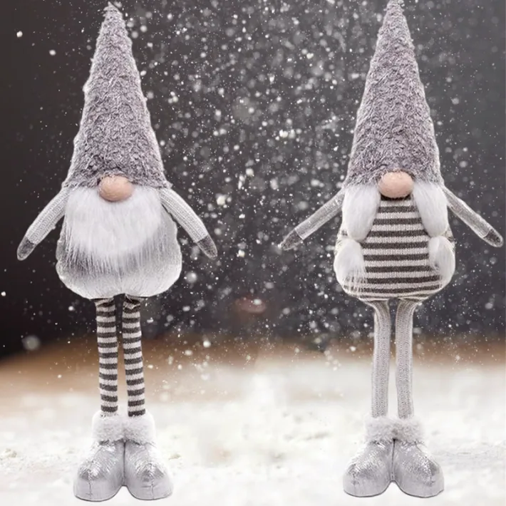 SY-3723116 - Duende Gnomo Navideño Alto Gris  - 17.5*11*58cm 1par