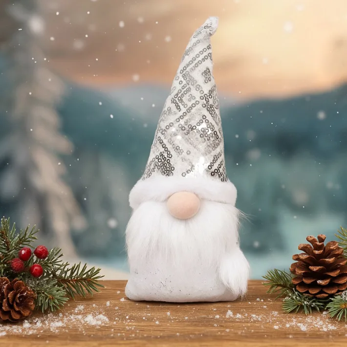 SY-3723123 - Duende Navideño Enano Blanco con Lentejuelas - 10*7.5*25.4cm