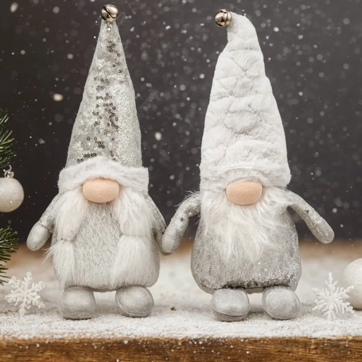 SY-3723124 - Duende Gnomo Navideño Plateado con Lentejuelas - 1par