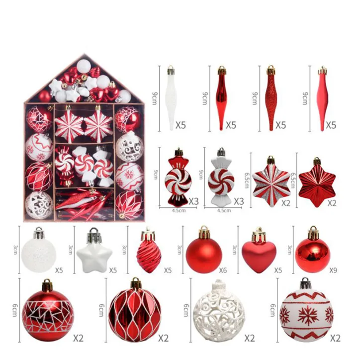 SYSD-180 - Adornos Navideños Set Casita Roja Varios Diseños Glitter 73 Pieza