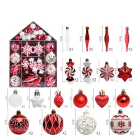 SYSD-180 - Adornos Navideños Set Casita Roja Varios Diseños Glitter 73 Pieza