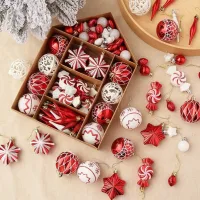 SYSD-180 - Adornos Navideños Set Casita Roja Varios Diseños Glitter 73 Pieza