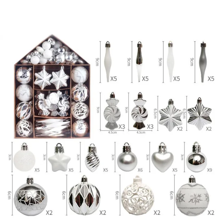 SYSD-181 - Adornos Navideños Set Casita Plata Varios Diseños Glitter 73 Piez