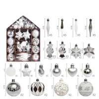 SYSD-181 - Adornos Navideños Set Casita Plata Varios Diseños Glitter 73 Piez