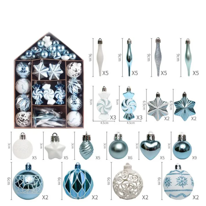 SYSD-183 - Adornos Navideños Set Casita Azul Varios Diseños Glitter 73 Pieza