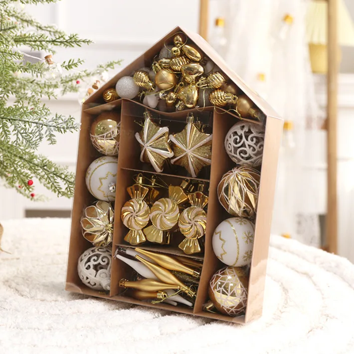 SYSD-184 - Adornos Navideños Set Casita Dorada Varios Diseños Glitter 73 Pie