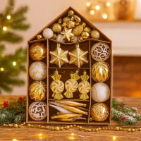 SYSD-184 - Adornos Navideños Set Casita Dorada Varios Diseños Glitter 73 Pie
