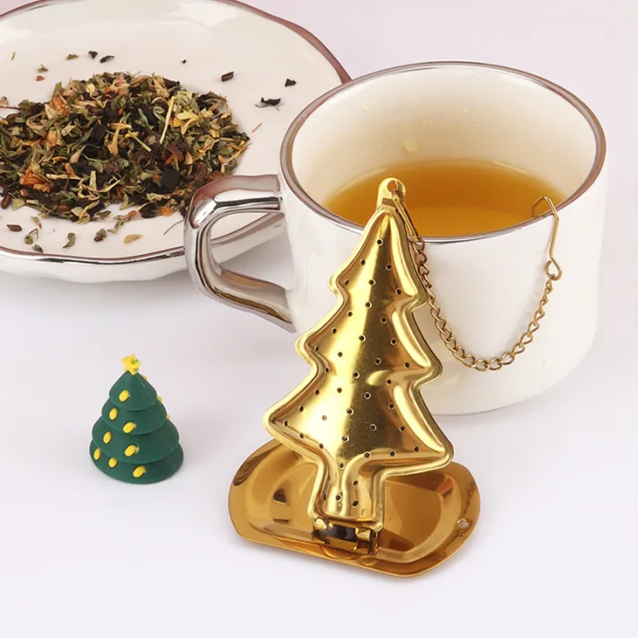 Filtro/Infusor de Té en Hebras de Acero Inox Diseño Arbolito - Dorado