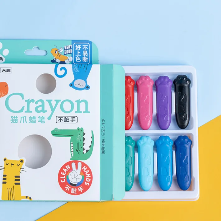 TG109 - Set x12 Crayones de Colores Garrita de Gatito