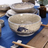 Bowl de Cerámica Oriental Waves & Fish 15.5*7.5cm