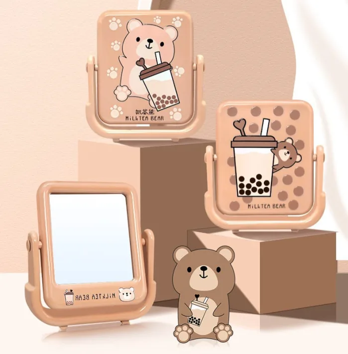 UV803 - Espejo con Base Cuadrada Milk Tea Bear 13*14cm