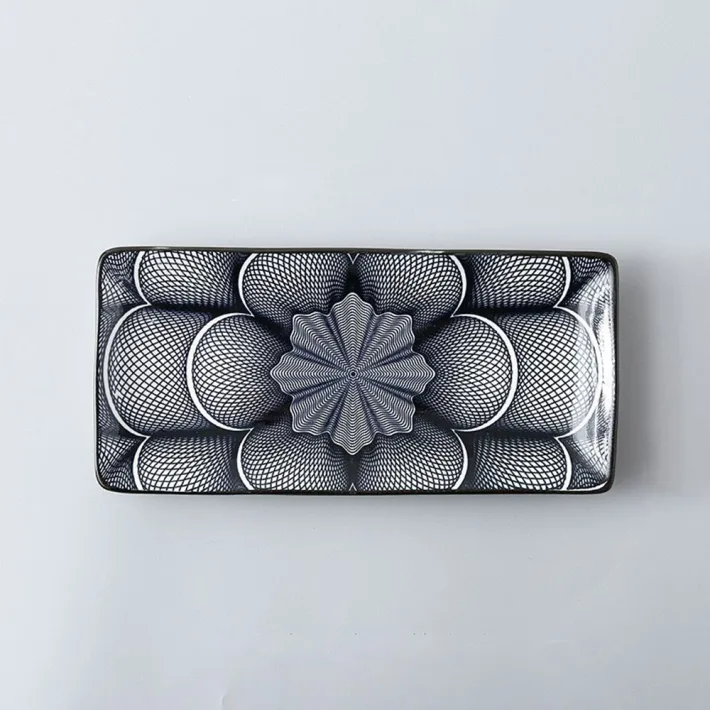 YL24108-C - Plato de Cerámica Rectangular Mandala Negra 12*25*2.5cm